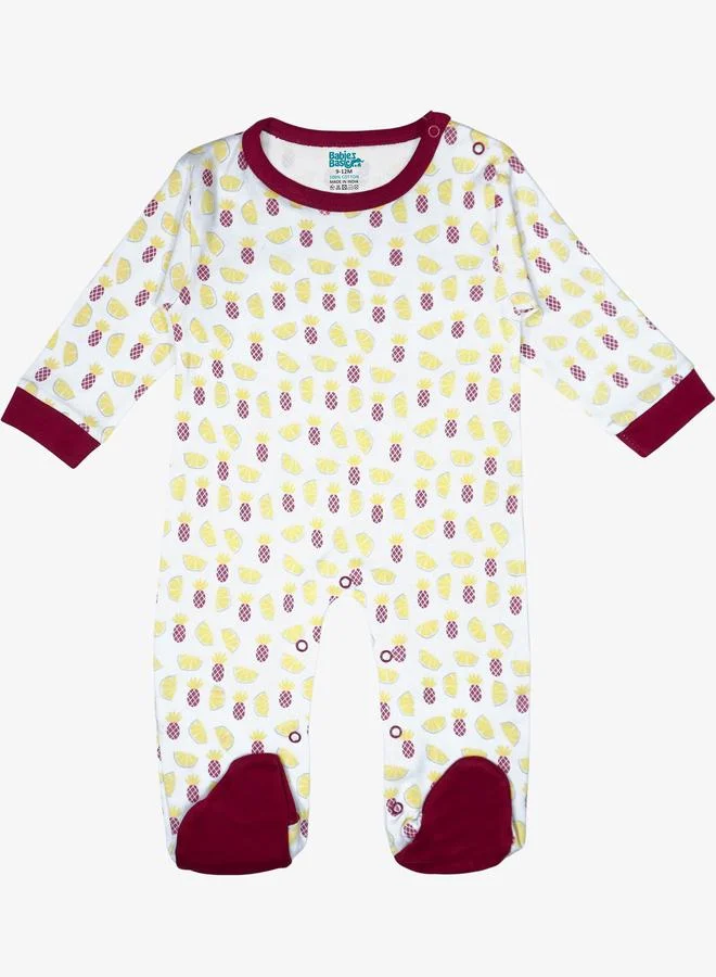 Babies Basic 5-Piece 100% Cotton Bib, Romper, Mittens, Cap and Sleepsuit Set